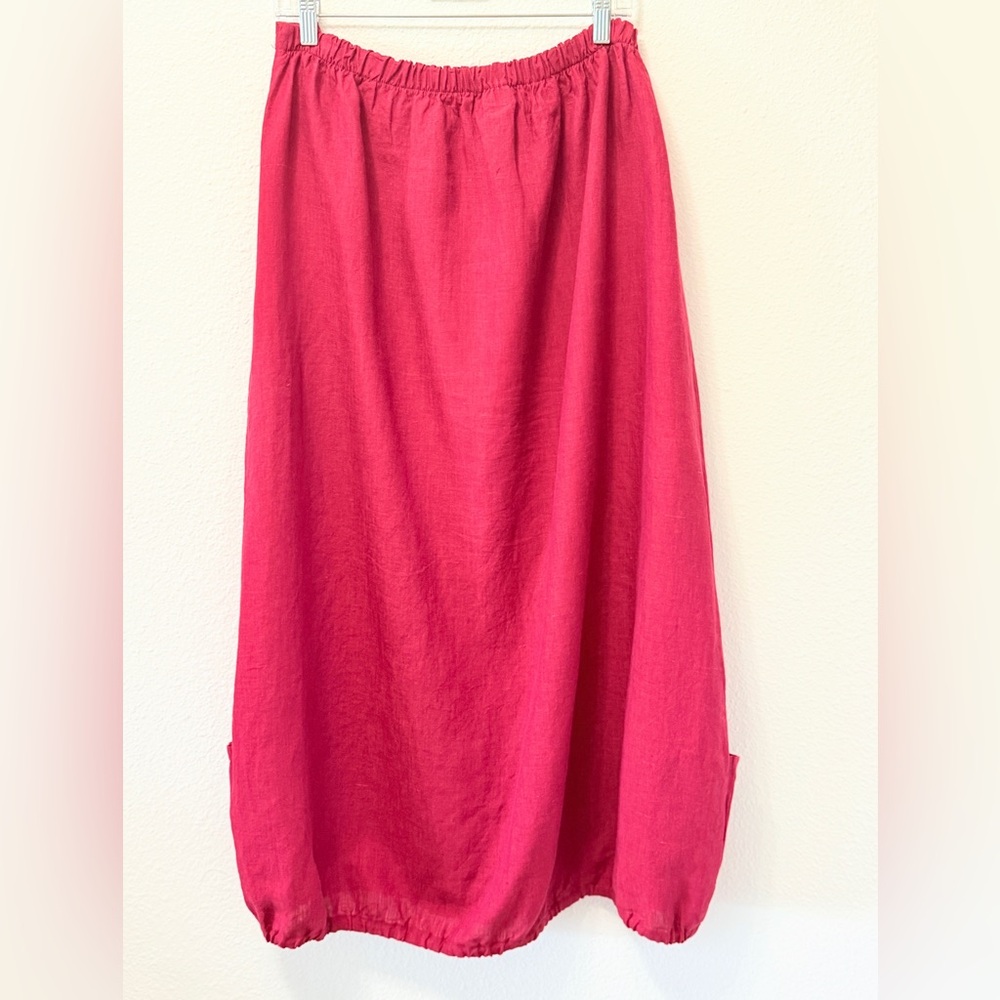 Bryn Walker 100% Linen Bubble Hem Maxi Skirt Pink Lagenlook Size L - Picture 3 of 10